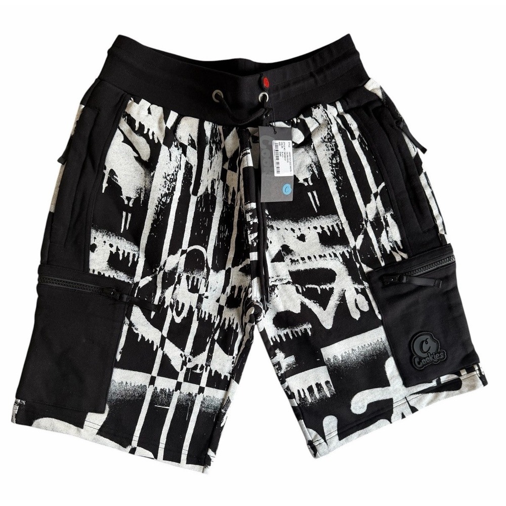 Cookies Graffiti Cargo Sweat Shorts Black White Men's Small NWT Streetwear